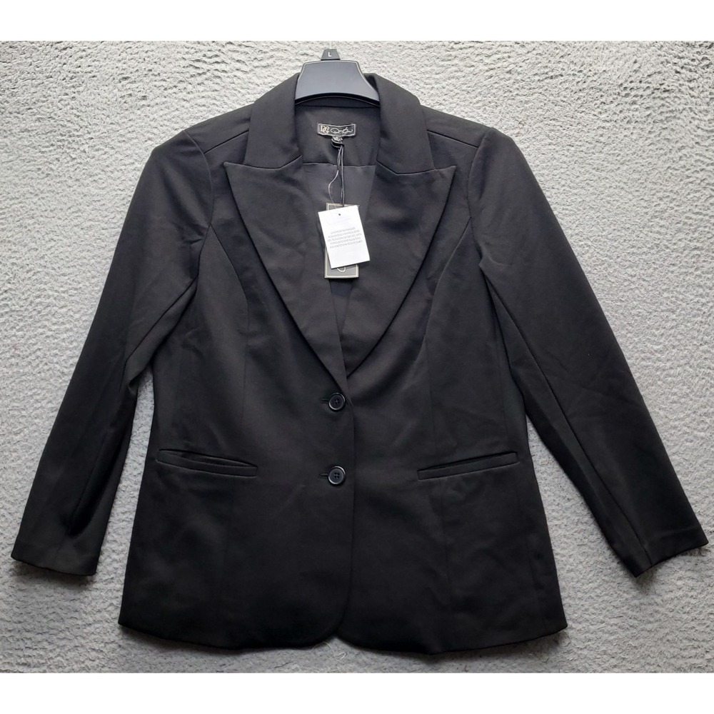 DG2 by Diane Gilman Blazer Jacket Womens Small Black Single Breasted Peak Lapel